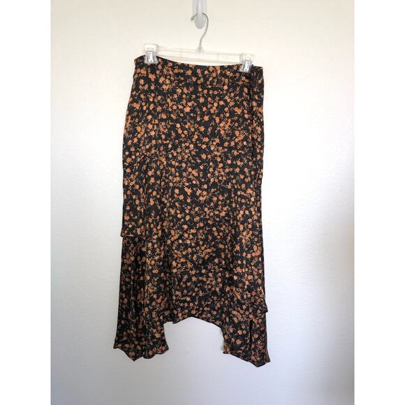 Bar III Black and Orange Tiered Midi Skirt - 8 - Picture 2 of 4